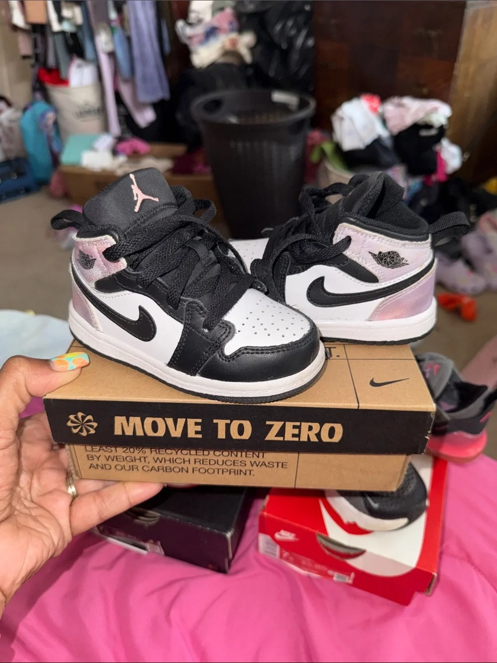 Nike Kids' High-Top Sneakers in Black, White & Red